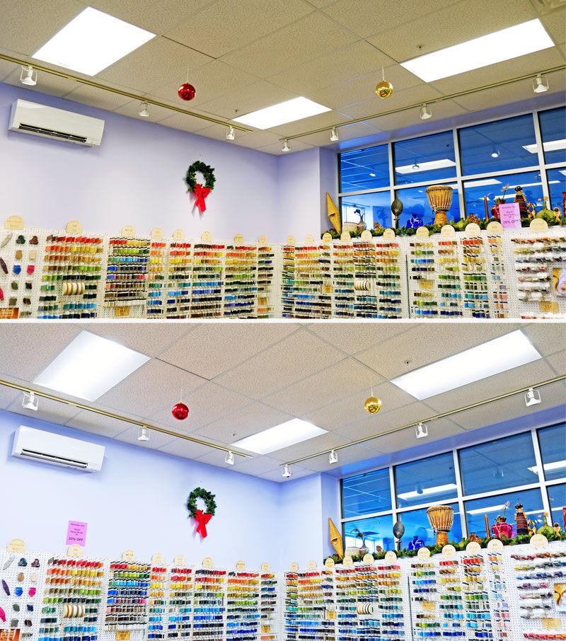 Before And After Comparison Of Caravan Beads' Showroom Lighting
