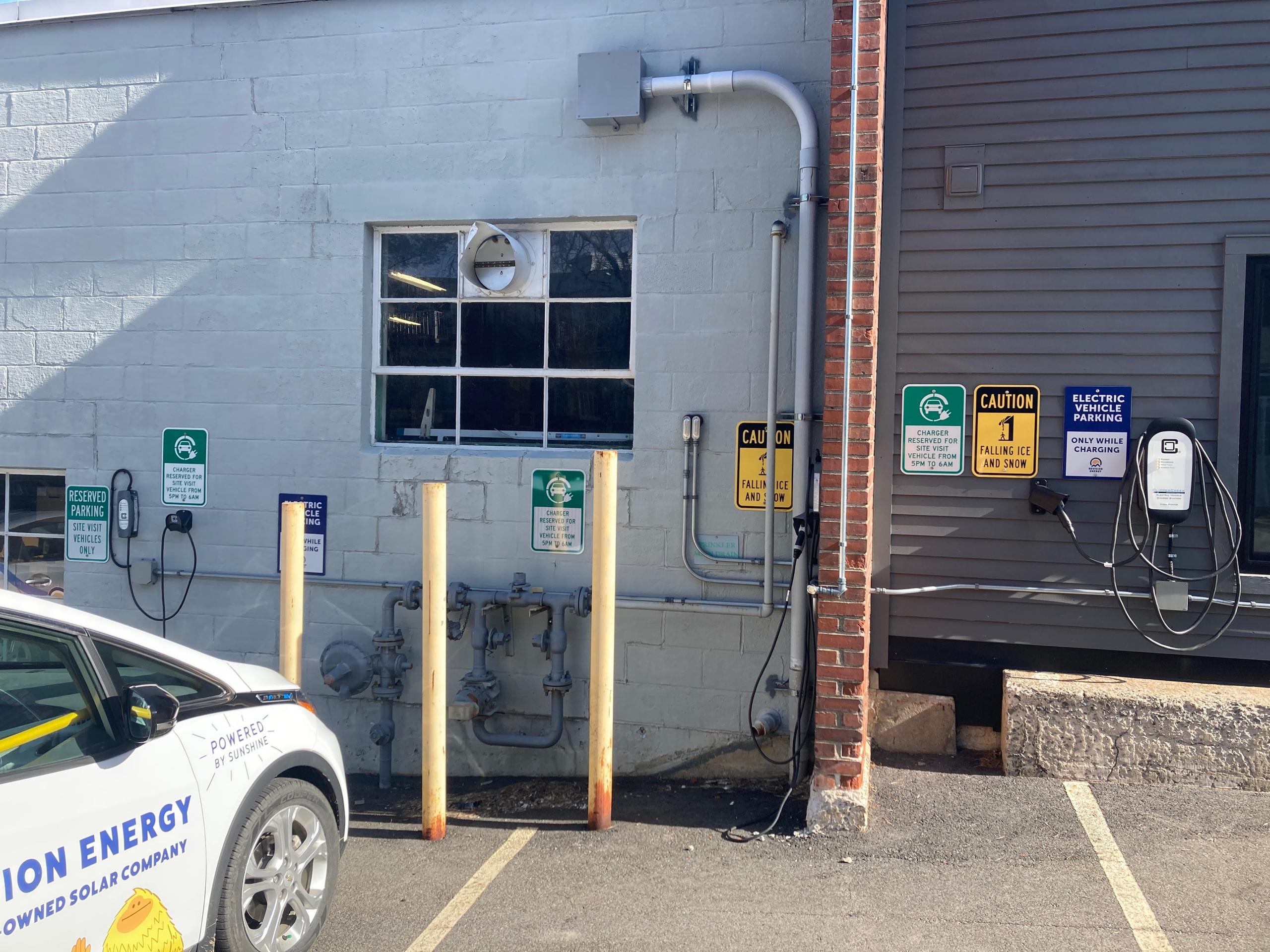new evercharge EV units installed outside ReVision Energy's portland branch