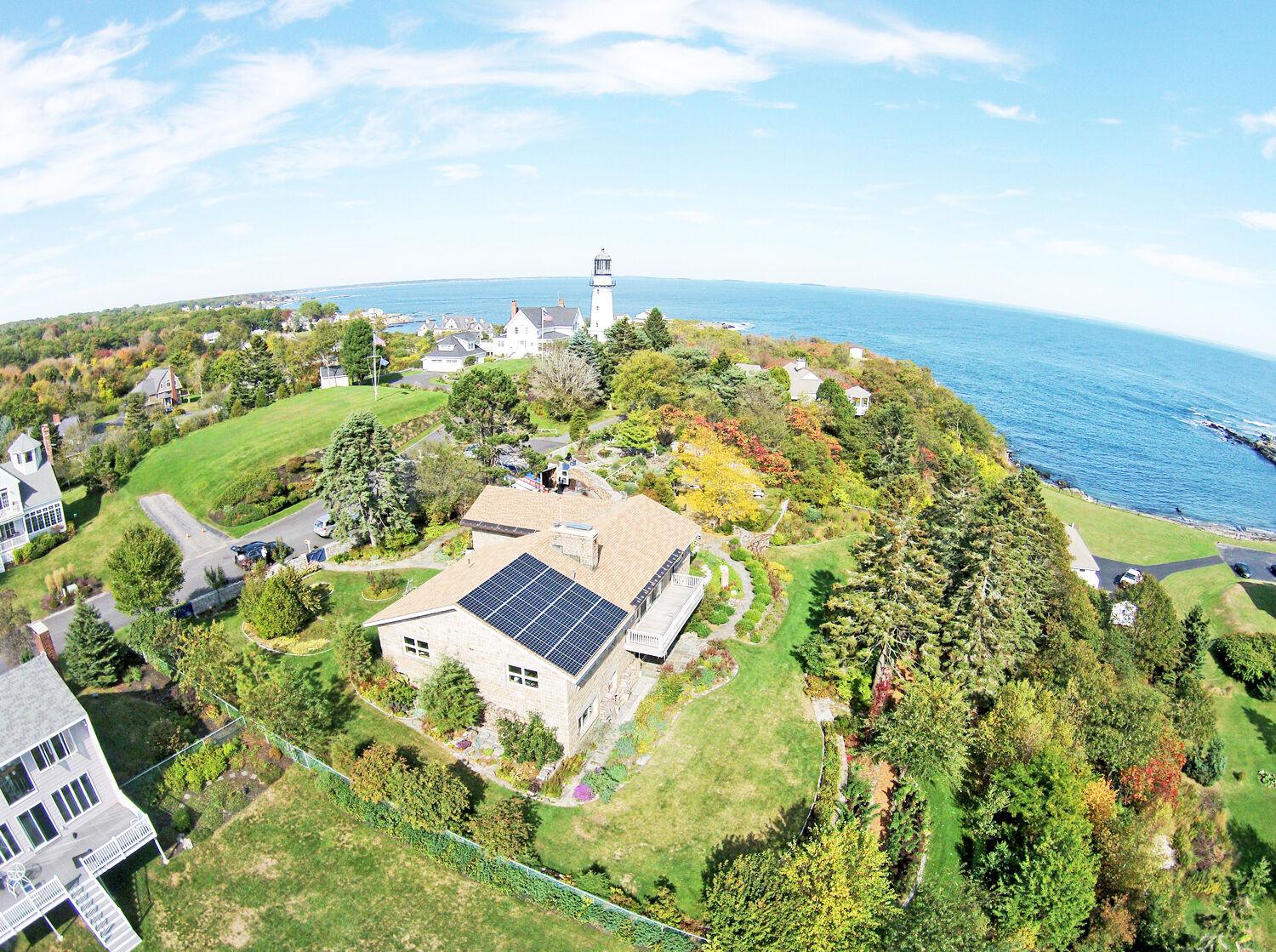 Aerial View Solar Power Home Maine Coastline